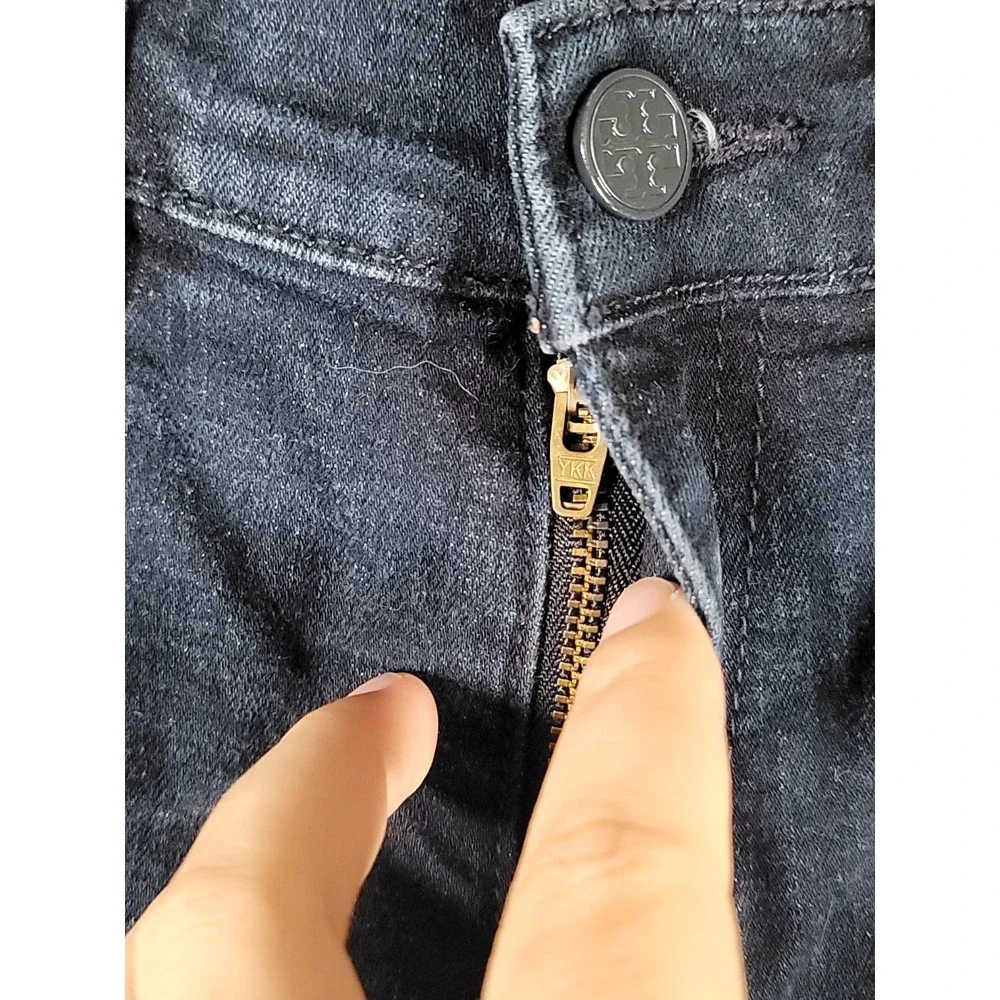 Tory Burch Jeans Womens 27 (Fits 29) Bootcut Denim Logo Back Pockets Dark Wash